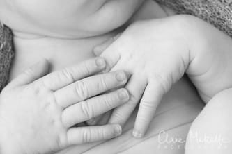 Newborn baby hands close up