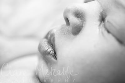 Close up of newborn baby's lips